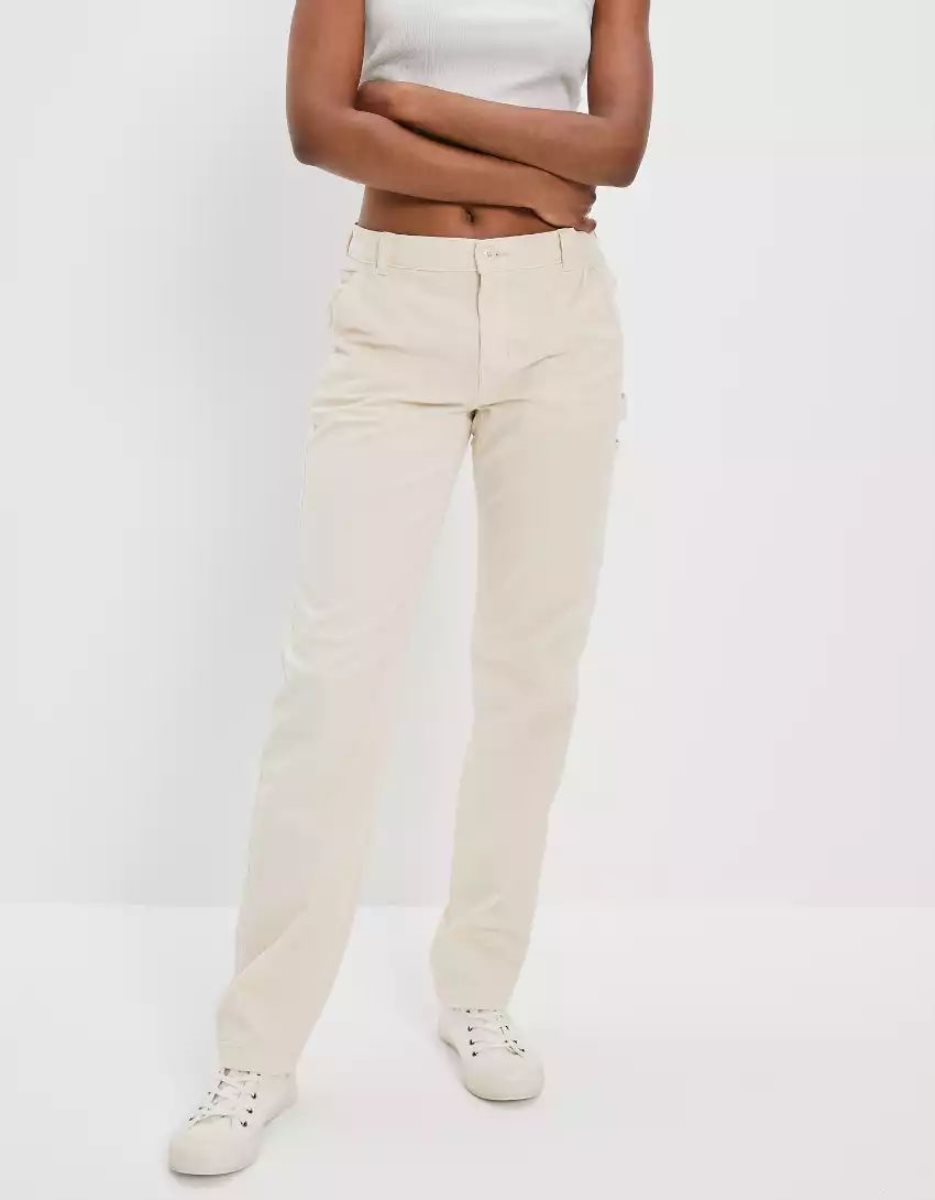 Jean American Eagle AE Stretch High-Waisted Droit Leg Carpenter Pant Blanche Femme | DCU-74012852